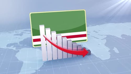 Chechen Repub Lic Of Ichkeria Flag With Decrease Bar Chart Graph And Arrow Red