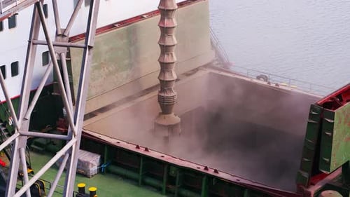 Wheat Loading to Bulker Ship Cargo Container at Sea Grain Terminal in Seaport Grain Shipment From