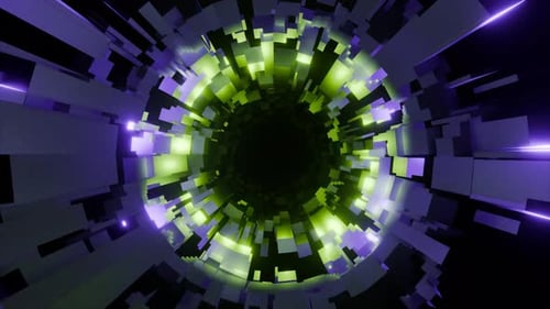 Tunnel Of Shining Moving Cubes 4 K Vj Loop Futuristic Music Background Animation Lime Purple