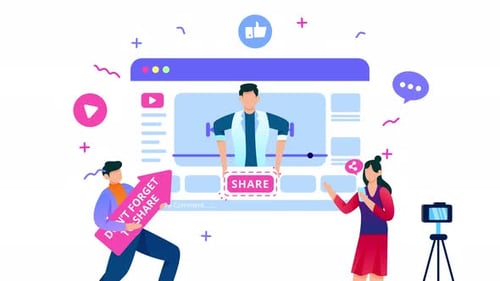 Flat Design Animation of Social Media Video Sharing