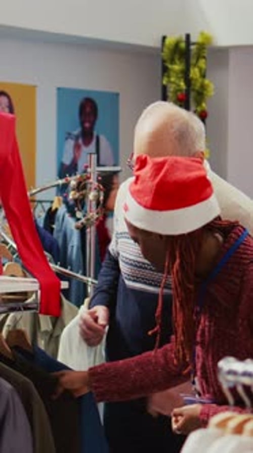 Festive Shopping Experience in Clothing Store
