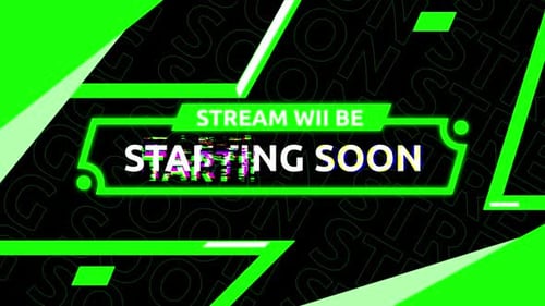 Neon Green Stream Starting Soon Overlay with Glitch Effect