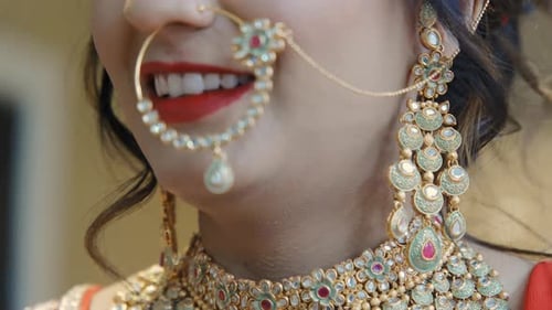 Elements of Beautiful Woman Dressed in Traditional Indian Wedding Close Up Shot of Face