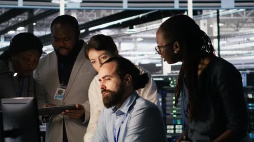 Admins Doing Brainstorming in Server Hub Reviewing Machine Learning Code