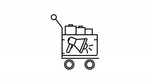 Animated shopping cart with megaphone for ecommerce promotion