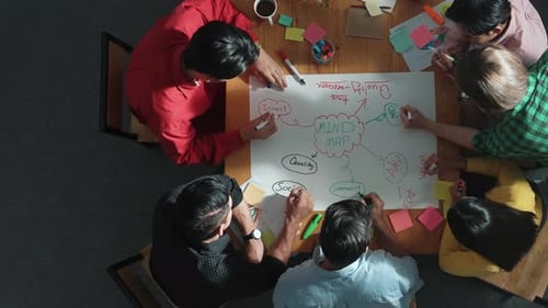 Diverse Team Collaborating on Mind Map in Meeting