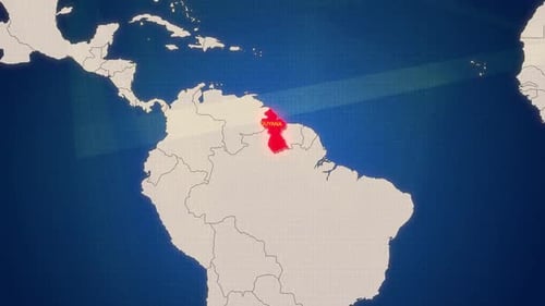 South America Map with Guyana Country Highlight Reveal