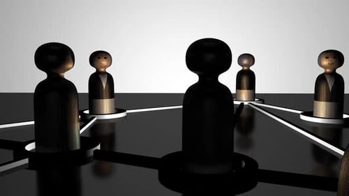 Animated Wooden Business People Network Connection