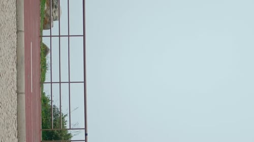 Sporty Guy Running Park in Fog Morning Vertical Athlete Training Jogging Track