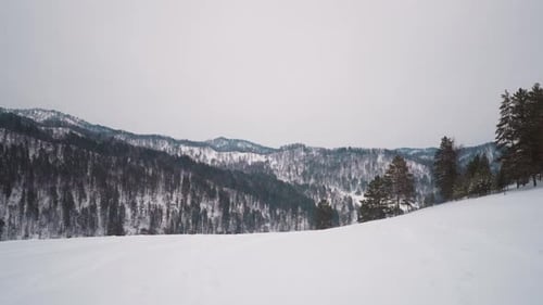 Snowy Mountain Valley in Winter Wide Shot
