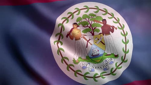 Waving Flag of Belize with National Coat of Arms