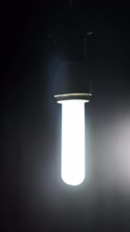 Vertical Spiral Fluorescent Lamp Flickering Illuminating on an Electric Wire