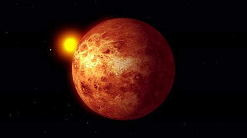 Red Planet Orbiting a Star in Space