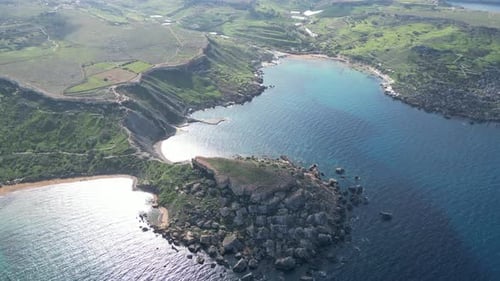 Aerial video over the coastline of the island of Malta