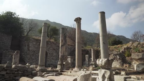 Scenic ruins of the agora in Ephesus (Efes) at Turkey