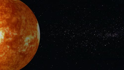 Glowing Sun-like Star Moving Across Dark Space