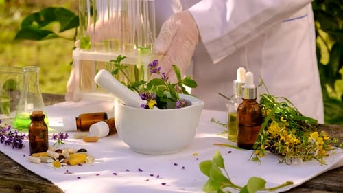 Médecine alternative, herbes médicinales, focus sélectif