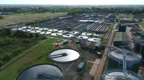 Aerial View of Wastewater Treatment Plant on Sunny Day