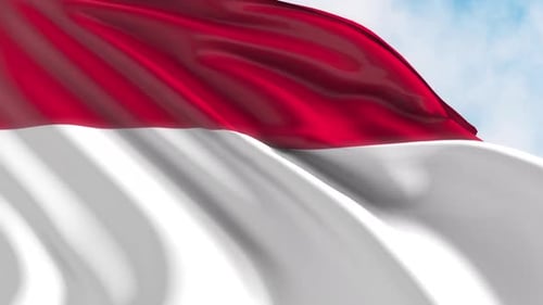 Realistic Waving Red and White Flag Animation Loop