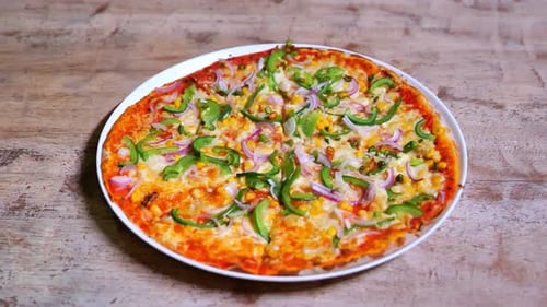 Zooming Into Catchy Tasty Italian Pizza With Vegetables