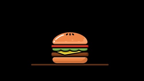 2D Burger Falling Animation Alpha Channel