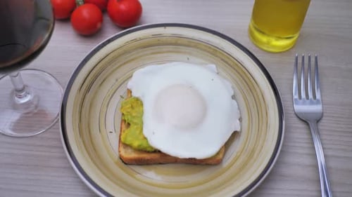 Avocado Toast with Fried Egg Close Up