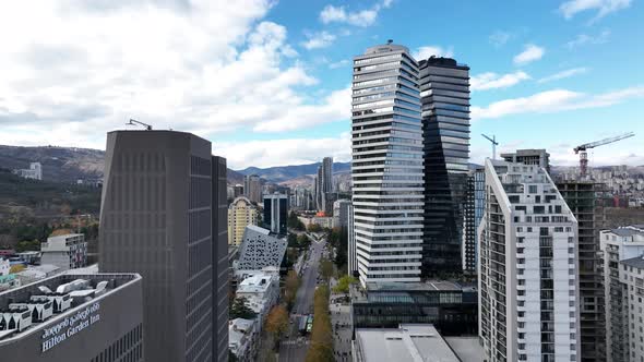 Aerial view of Axis towers - Modern building towers in Tbilisi ...