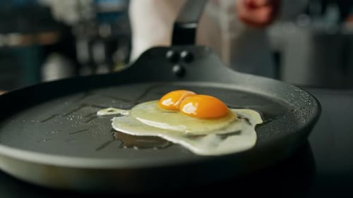 Two Eggs Frying in Pan on Stove