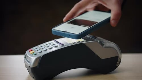 Contactless Payment Bank Terminal Using Smartphone with Nfc Technologies Closeup