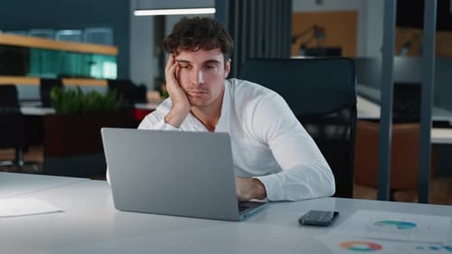 Boring Sleepy Tired Caucasian Business Man Feeling Bored Looking in Laptop Unmotivated Businessman