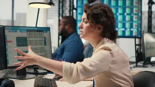 Frustrated Businesswoman Struggling with a Stock Crash Downtrend