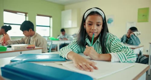Children Working at Desks in Elementary School Classroom