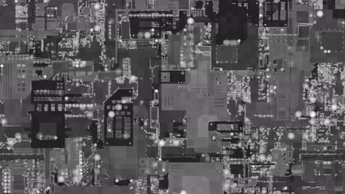 Animated Futuristic Circuit Board with Glowing Data Flow