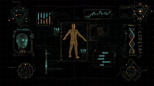 Pantalla animada con infografías sobre ciencia de datos e investigación en salud