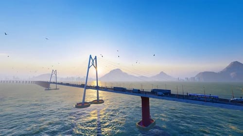 3D Animation Of Hong Kong Zhuhai Macao Bridge In Hong Kong, China
