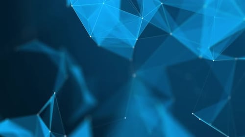 Interconnected blue polygons on a dark canvas depict a digital network, symbolizing advanced technol