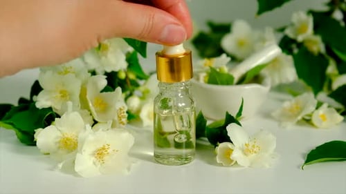 Jasmine Oil Dropper Bottle with Flowers