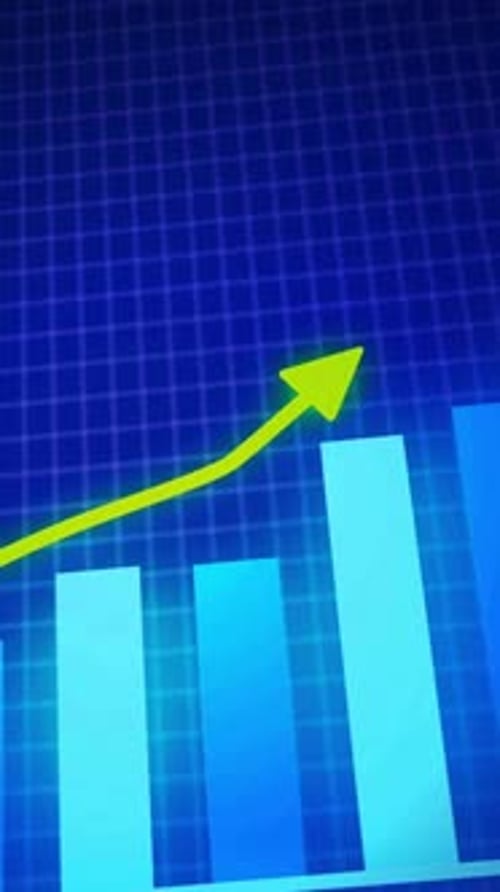 Digital Bar Chart Animation with Upward Trend Arrow
