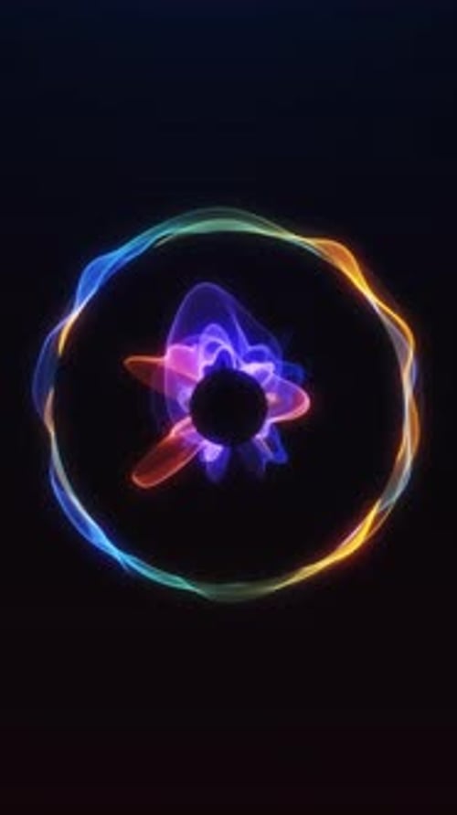 Colorido anillo circular futurista con interfaz de usuario con líneas brillantes en capas y una rotación suave
