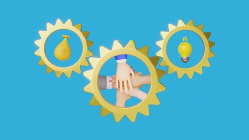 3D Animation of Business Gears: Teamwork, Ideas, and Money