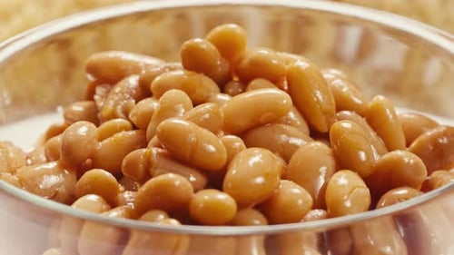 Canned Red Bans Preserved Beans Rotating Background Close Up Side View Organic Steamed Beans Pickled