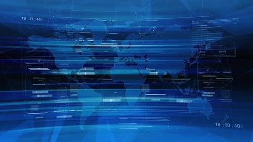 Futuristic Digital World Map with Corporate Data Network Interface