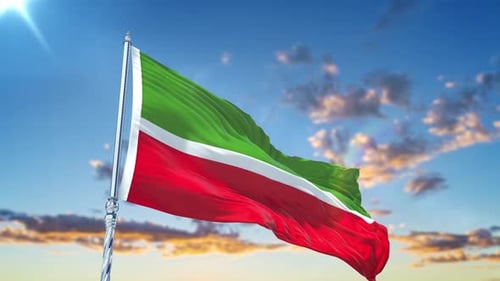 Realistic Green White Red Flag Waving in Blue Sky