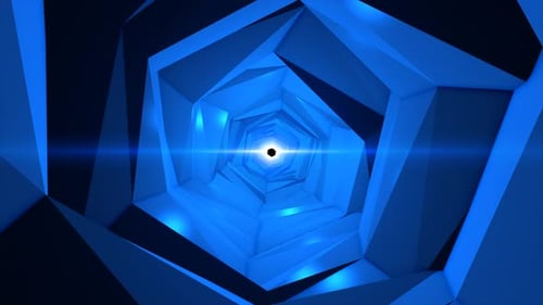 Abstract blue moving tunnel from the edge of the pentagon and segments industrial futuristic hi-tech
