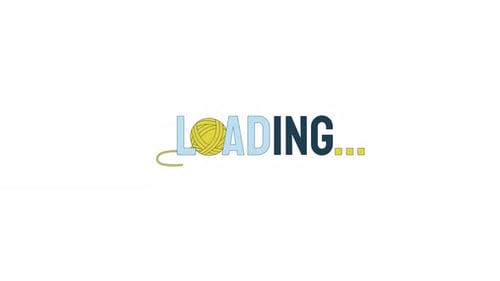 Animated Loading Text with Spinning Yarn Ball in Flat Design