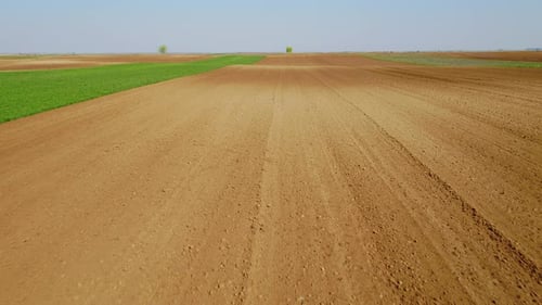 Flight over agricultural arable land fields