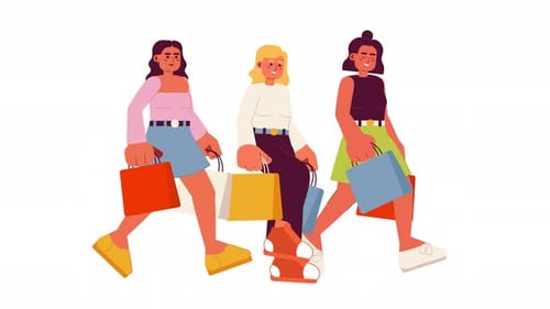 Flat Design Animation of Three Women Shopping