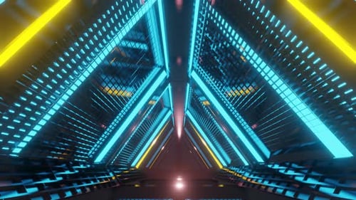 Futuristic Neon Triangle Tunnel Glowing Lights Abstract Background 3D