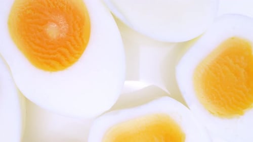 Close-up of a Sliced boiled eggs.