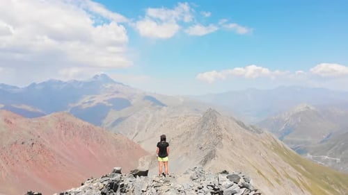Tourist Enjoy Views Of Kazbegi Mountains